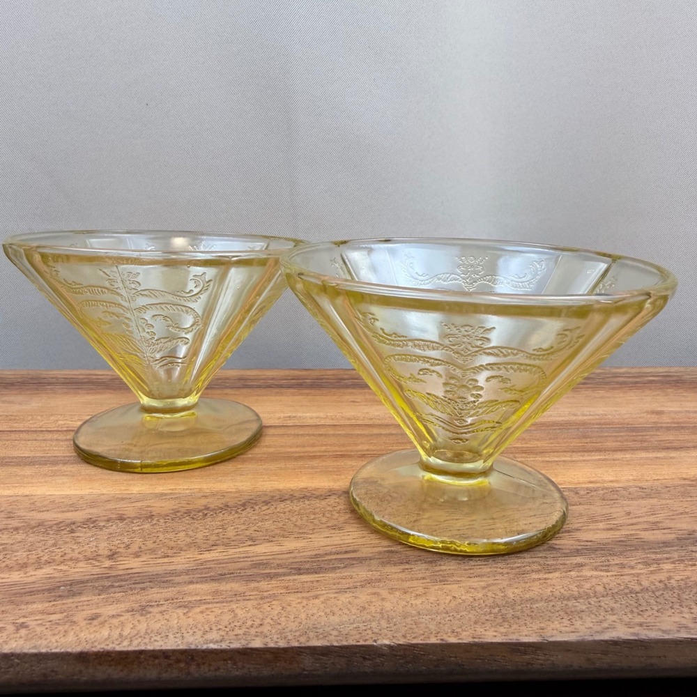 Federal Glass Madrid Amber Yellow Depression Glass Footed Sherbet Cups‎ Set of 2